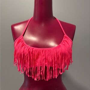 Victoria's Secret Hot Pink Fringe Bikini Top L